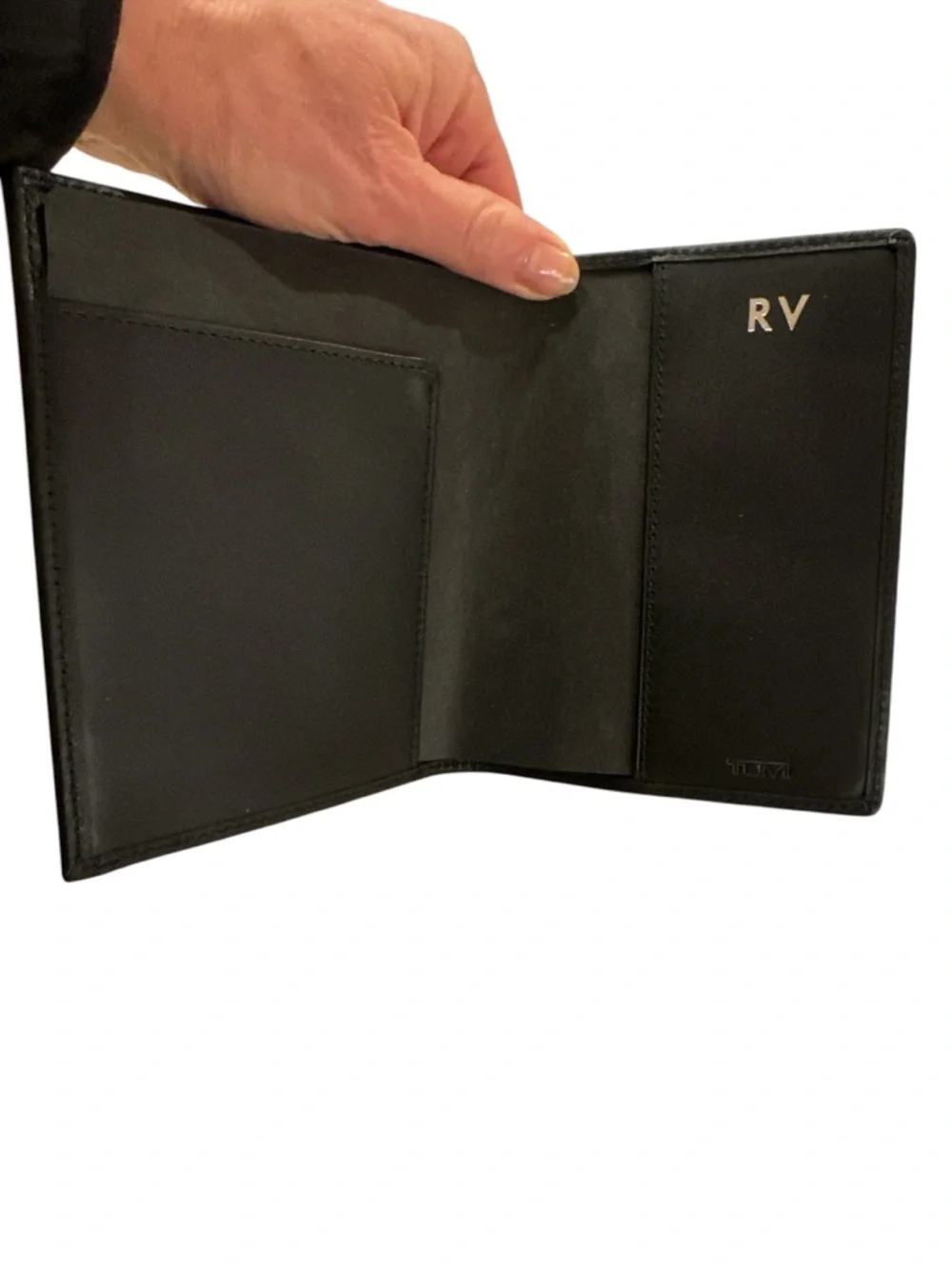 Tumi Alpha Passport Cover Black Textured Passport & Document Holder Silver Logo
